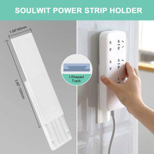 SOULWIT 5-Pack Self Adhesive Power Strip Holder, Surge Protector Fixator Wall Mount Punch Free Cable Management System for Remote Control Router Computer Kitchen Home and Office