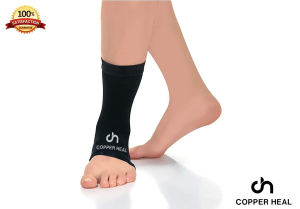 ANKLE Compression Sleeve by COPPER HEAL (PAIR) – Highest Copper Infused Socks Arch Support Foot Swelling Achilles Tendon Joint Pain Plantar Fasciitis Sports Injury