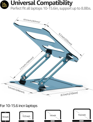 Urmust Laptop Notebook Stand Holder Adjustable Ultrabook Stand Riser Portable Compatible with Macbook Air Pro HP Dell XPS Lenovo All Laptops 10-15.6″(Blue)