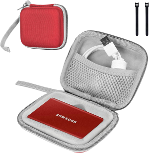 Procase Samsung T7/ T7 Touch Portable SSD Hard Carrying Case and 2 Cable Ties, Hard EVA Shockproof Storage Travel Organizer for T7/ T7 Portable 500GB 1TB 2TB USB 3.2 External Solid State Drives-Red