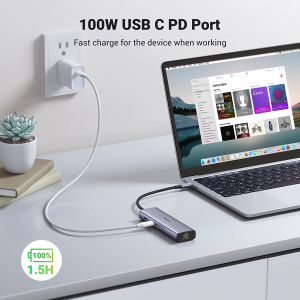 UGREEN USB C Hub Ethernet 4K HDMI 100W Power Delivery 7-In-1 USB C Multiport Adapter 2 USB 3.0 5Gbps Ports, SD/TF Card Reader, for Macbook, Ipad Pro, Surface Pro, Imac, Mini M1, XPS, Etc.