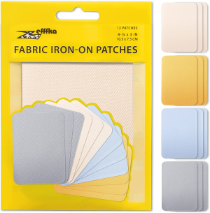 ZEFFFKA Premium Quality Fabric Iron-On Patches inside & outside Strongest Glue 100% Cotton Blue Gray Beige Brown Repair Decorating Kit 12 Pieces Size 3″ by 4-1/4″ (7.5 Cm X 10.5 Cm)