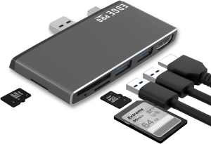 Surface Pro USB 3.0 Mini DP Hub Adapter, Mbeat Edge Pro P78 6-In-1 Multifunction USB 3.0 Hub Adapter with Mini Display Port, Surface Pro Extender, Features 4K HDMI Output, 2 Port USB 3.0 Hub, SD and Micro SD TF Card Reader, Space Grey Aluminium Design (Compatible with MS Surface Pro 4/5/6)