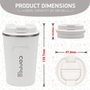 UZMIS Coffee Cup, Stainless Steel Insulated & Reusable Travel Mug with Leak Proof Lid, Eco-Friendly Coffee Mug for Hot, Cold Drinks 380Ml (White)