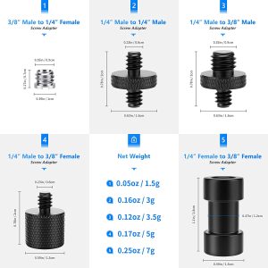 NEEWER 22-Pack Tripod Adapter Set， 1/4″ to 1/4″， 1/4″ to 3/8″ Male Female Thread Converter for Tripod， Monopod， Camera， Ball Head， Speedlite， Ring Light – ST29