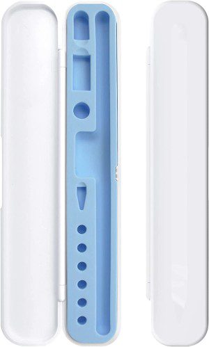 Techmatte Carrying Case Compatible with Apple Pencil 1St and 2Nd Generation and Accessories-White with Blue Inner Liner