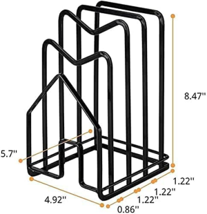 SUNFCON Cutting Board Rack Chopping Board Organizer Stand Holder Kitchen Countertop Pots Pan Lids Rack Organizer Flat Steel 4.92 X 5.7 X 8.47 In. Black