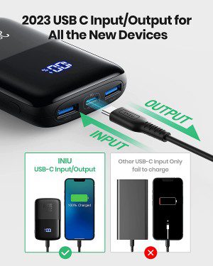 INIU Power Bank, 22.5W 10000Mah Small Portable Charger, Fast Charging PD3.0 QC4.0 USB C Battery Pack, 3-Output Battery Bank Portable for Iphone 15 14 13 12 X Pro Max Samsung Google Xiaomi Ipad Tablets