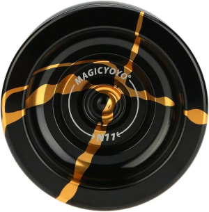 MAGICYOYO N11 Professional Unresponsive Yoyo N11 Alloy Aluminum Yoyo Ball (Black with Golden) with Bag, Glove, 12 Yoyo Strings and Responsive Yoyo Bearing Kit for Dual Purpose Use