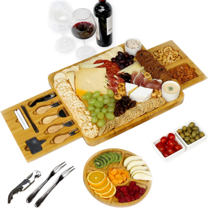 Unique Cheese Board Birthday Gifts for Women – Bamboo Charcuterie Board Set Housewarming Wedding Gifts for Couple Engagement Gifts for Her – Serving Platter Birthday Gift Ideas for Men Dad Wife Mum