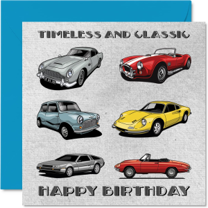 Vintage Birthday Cards for Him – Timeless & Classic Cars – Happy Birthday Card for Dad Husband Uncle Grandad from Son Daughter, Father Birthday Gifts, 145Mm X 145Mm Seasonal Greeting Cards Gift