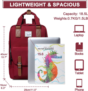 School Backpack for Women,Vaschy Unisex Vintage Water Resistant Casual Daypack Laptop Backpack Rucksack Bookbag for Travel/Business/College Fits 15.6 Inch Laptop Burgundy