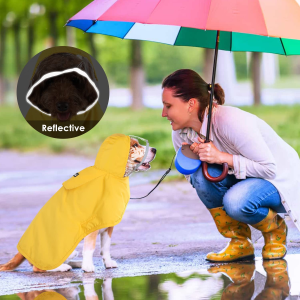 Slowton Waterproof Dog Raincoat, Clear Hooded Double Layer Rain Jacket for Small Medium Large Dogs Puppies, Dog Poncho with Reflective Strip Adjustable Velcro Straps and Storage Pocket