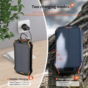 ZHONGHANG Newest 26800Mah Solar Power Bank with Dual Input and 3 Output Ports (Type C 3.1A + Micro USB 3.1A) IP66 Waterproof Large Capacity Portable Charger Qi Wireless Charger Solar Charger, Quick Charging and Recharging External Battery Packs for Nintendo Switch, Samsung Galaxy, Iphone 12/11/X Ipad, Tablets and More