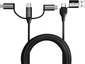 Zeus-X 6-In-1 Universal Multi Cable (6.6Ft/2M) Fast Charging 60W Laptop PD, QC3.0 & 20W Phone Fast Charging & Data Sync, Military Grade Calico Braided with Premium Cable Organizer Strap