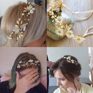 NEEWERS Bride Wedding Hair Vine Headband Gold Leaf Bridal Accessories for Women