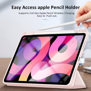 Gahwa Ipad 10.9 Inch Case with Apple Pencil Charging Holder for Ipad Air 5Th Generation Case 2022/ Ipad Air Case 4Th Generation 2020, Trifold Stand Smart Case with Auto Sleep/Wake – Baby Pink