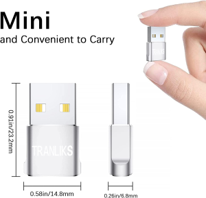 TRANLIKS USB to USB C Adapter, USB Type C Female to USB a Male Converter, Supports Charging and Data Transmission(4 Pack Silver)