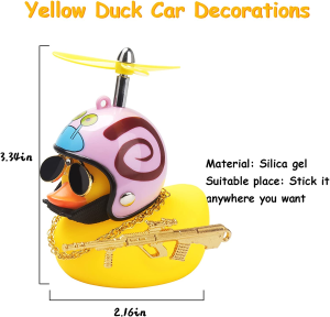 Wonuu 3 Pack Car Rubber Duck Cute Yellow Wind-Breaking Ducks Dashboard Decorations Small Ornaments with Propellers Glasses Gold Chain (Yellow-Snail&Pineapple&Stars and Stripes)