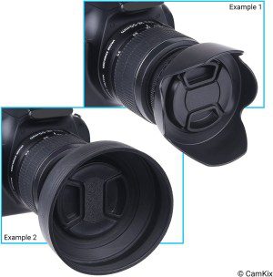 Set of 2 Camera Lens Hoods and 1 Lens Cap – Rubber (Collapsible) + Tulip Flower – Sun Shade/Shield – Reduces Lens Flare and Glare – Blocks Excess Sunlight for Enhanced Photography and Video Footage