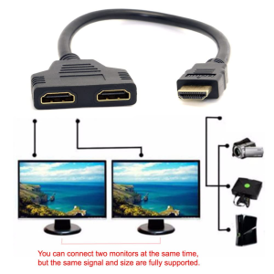 JSER HDMI Male to 2 HDMI Female 1 in 2 Out Splitter Cable Adapter Converter