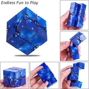 ZCOINS 4 Packs Infinity Cube Fidget Toys for Adults and Kids, Sensory Toys Anxiety Relief Desk Toys for ADD/ADHD/OCD (3 Galaxy Space 1 Black with 4 Bags)