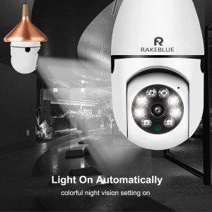 Light Bulb Security Camera 1080P, Free Cloud Storage Wireless Security Camera with 2.4Ghz/5Ghz Wifi,360 Degree Pan/Tilt Human Motion Detection Two Way Audio Color Night Vision (White)