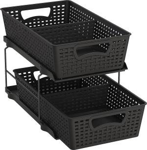 Simplehouseware 2 Tier Organizer Tray Pull-Out Sliding Drawer/Under-Sink Storage, Black