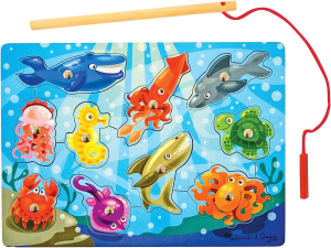 Melissa & Doug 3778 Magnetic Wooden Fishing Game and Puzzle with Wooden Ocean Animal Magnets, 10 Pcs