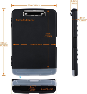 ZCZN Plastic Clipboard Storage Box with Separate Pen Compartment, Great for School,Utility,Industrial Office, Medical Personnel, Black