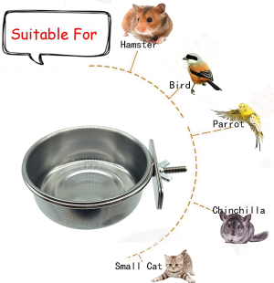 Tfwadmx 2 Pack Bird Feeding Dish Cups, Parrot Food Bowl Clamp Holder – Stainless Steel Coop Cup, Bird Cage Water Bowl for Parakeet African Greys Conure Cockatiels Lovebird Budgie Chinchilla