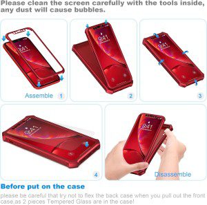 Oretech 360°Protective for Iphone XR Case and [2 X 9H Glass Screen Protectors] [Full Body Shockproof] Hard PC Front with Silicone TPU Bumper Non-Slip Hybrid Cover for Iphone XR Phone Case 2018 – Red