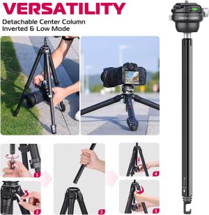 ULANZI Zero F38 Professional Camera Tripod, 62.6″ Lightweight Carbon Fiber Camera Tripod with Quick Release 1/4″ Screw & 360° Ballhead, for Most Cameras/Dslr/Projector, Weight 2.4Lbs, Maxload 39.6Lbs