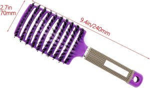 Boar Bristle Hair Brush – Curved & Vented Detangling Hair Brush for Women Long, Thick, Curly and Tangled Hair, Blow Drying Detangling and Head Massage Hair Styling (Purple)