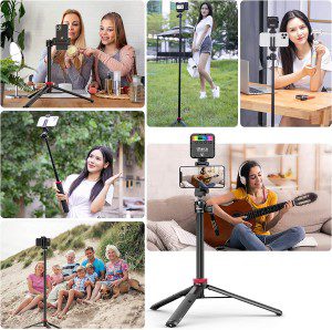 ULANZI MT-44 Extendable Phone Tripod, 44″ Selfie Stick Phone Vlog Tripod Stand with 2 in 1 Phone Clip, 360° Ball Head Camera Tripod for Iphone Sony Canon Gopro, Lightweight for Travel