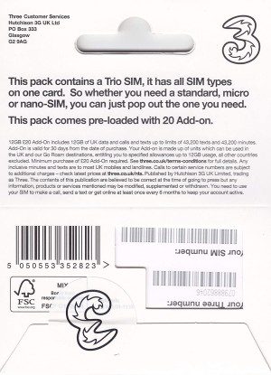 Three Mobile Sim Card 12GB of High-Speed Data + Unlimited Calls & Texts for 30-Days Free-Roaming – 71 Destinations Including All European Countries