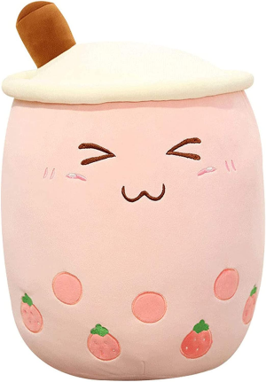 VHYHCY Cute Stuffed Boba Plush Bubble Tea Plushie Pillow Milk Tea Cup Pillow Food Plush, Soft Kawaii Hugging Plush Toys Gifts for Kids(Pink, 19.6 Inch)