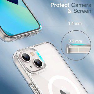 Jetech Magnetic Case for Iphone 13 6.1-Inch Compatible with Magsafe Wireless Charging, Shockproof Phone Bumper Cover, Anti-Scratch Clear Back (Clear)