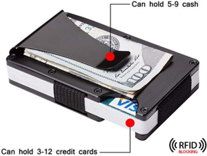 RFID Blocking Aluminum Slim Metal Front Pocket Minimalist Wallet Credit Card Case Holder Money Clip (Black)