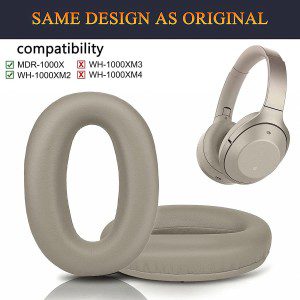 SOULWIT Ear Pads Cushions Replacement, Earpads for Sony WH-1000XM2 (WH1000XM2) & MDR-1000X (MDR1000X) Headphones, Noise Isolation Memory Foam, Added Thickness (Gold)