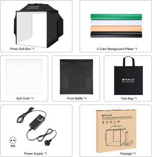 Photo Soft Lightbox,Puluz Photo Lightbox 40Cm Protable Studio Light Tent Softbox Photography Box Lightbox Lighting Kit with 480 LED Lights / 4 Color Backdrops for Jewellery Photography Props