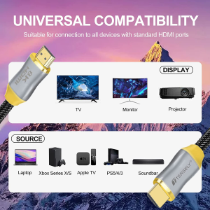 T Tersely HDMI 2.1 Cable 1.5M Certified 8K Ultra High Speed HDMI Cord Support 8K@60Hz 4K@120Hz 48Gbps HDR Earc Dolby Atmos HDCP 2.3 Compatible with Xbox Series X, PS5, PS4, UHD TV, Monitor, Soundbar