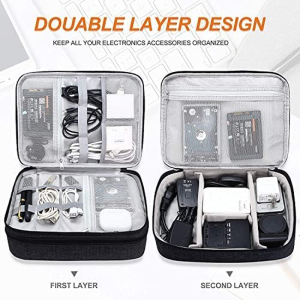 Cable Organiser Bag, T Tersely Three Layer Electronics Travel Organizer Storage Bag, Universal Traveling Gear Accessories Carrying Case Pouch for Ipad Mini Cables Phone Chargers Adapter Flash Hard Drive and More –Black