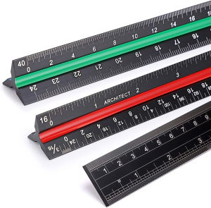 Ownmy 3 Pack 30CM Solid Aluminum Triangular Architect Scale Ruler Set, 3-Colors-Groove Architectural and Engineer Scale Metal Ruler Set, Clear Scale Metal Drafting Rulers for Civil Engineer Blueprint