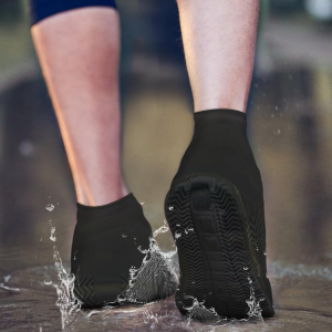 Ukerdo Silicon Shoes Rain Boots Non-Slip Water Resistant Reusable Black Stretchable Foldable for Kids Men Women Cycling Outdoors Garden