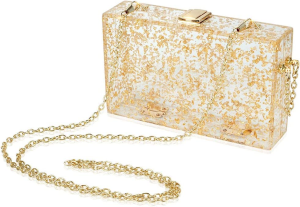 Women’S Acrylic Evening Bag Glitter Clutch Purse Transparent Golden Box Handbag Shoulder Bag for Banquets Dinners Parties