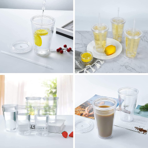 Tumblers with Lids and Straws Wall Clear Plastic Tumblers Bulk Reusable Cups with Straw