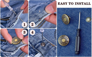 Manzella 12 Sets Adjustable Buttons for Jeans, 17Mm No Sew Instant Metal Buttons, Removable Jean Buttons Replacement Repair Kit with Threads Rivets and Screwdriver