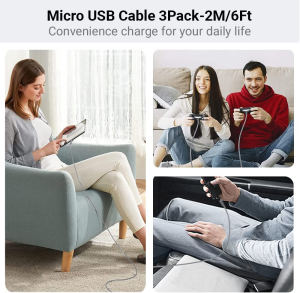 AHGEIIY Micro USB Cable [2M, 3Pack] Android Charger Cable Nylon Braided Cord 18W High Speed Micro USB to USB 2.0 for Samsung Galaxy S7 S6, Note LG Nexus Nokia Kindle PS4 Controller Xbox One Controller