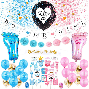 Uandhome 65Pcs Balloon Set Gender Reveal Party Decoration Set “Boy or Girl” Foil Balloon Baby Party Supplies Decorations Kit